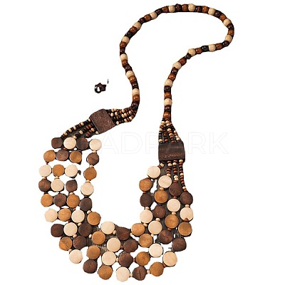 Bohemian Ethnic Style Wood Beaded Multilayer Necklaces & Dangle Earrings Sets WG82ABA-01-1
