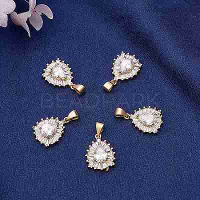 5Pcs Brass Clear Cubic Zirconia Pendants KK-SZ0001-96-1