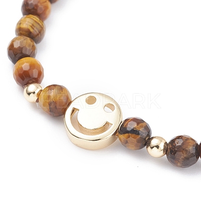 Faceted Round Natural Tiger Eye & Lapis Lazuli & Amethyst Beads Stretch Bracelets Set BJEW-JB07082-1