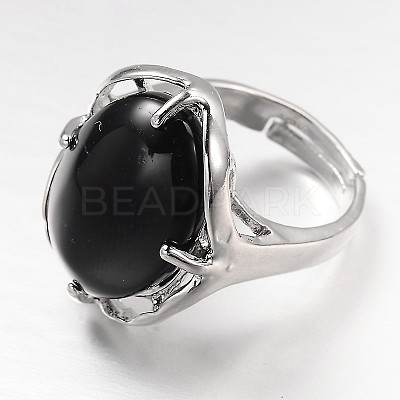 Adjustable Oval Gemstone Wide Band Rings RJEW-L062-01-1