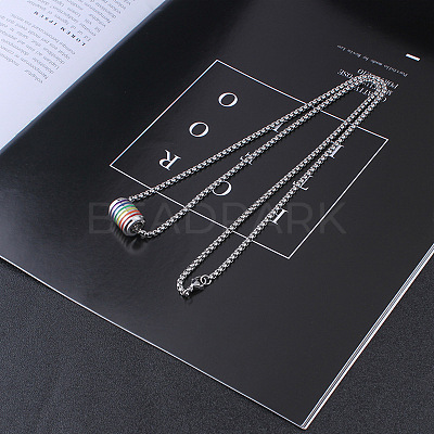 304 Stainless Steel Pride Flag/Rainbow Flag Column Pendant Box Chain Necklaces for Men WG592AE-01-1