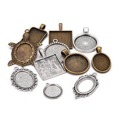 Alloy Pendant Cabochon Settings PALLOY-XCP0002-03AS-1