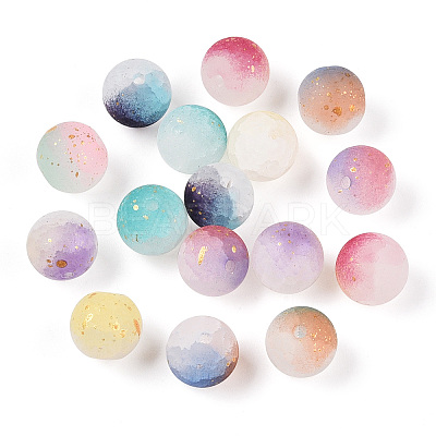 Frosted Baking Paint Crackle Glass Beads with Glitter Powder X1-DGLA-T004-6mm-01A-1