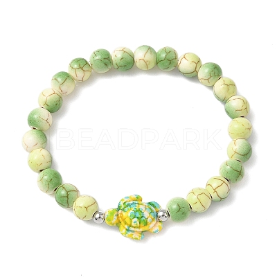 Baking Paint Synthetic Turquoise Round & Tortoise Beads Stretch Bracelets for Men Women BJEW-JB12340-03-1