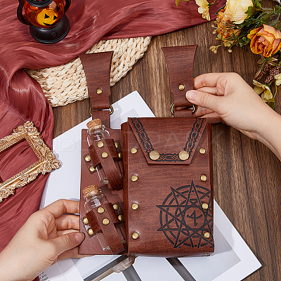 Rectangle PU Leather Medieval Waist Belt Bag with 2Pcs Glass Potion Bottles AJEW-WH0752-297B-1