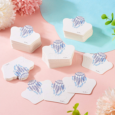 100Pcs Feather Printed Paper Jewelry Display Cards CDIS-TA0001-42-1