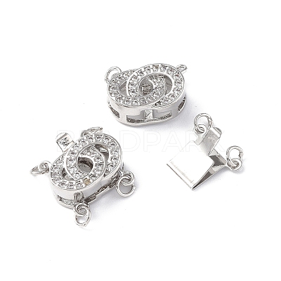 Rack Plating Brass Micro Pave Clear Cubic Zirconia Box Clasps KK-E073-03P-1
