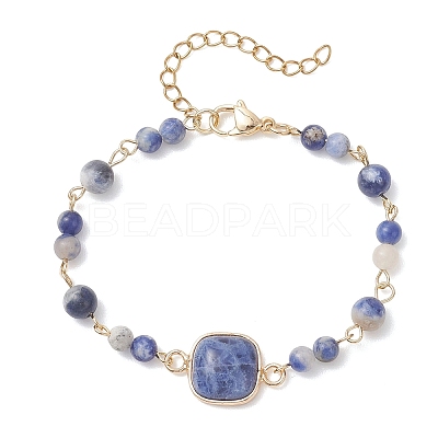 Natural Gemstone Link Chain Bracelets for Women BJEW-JB13315-1