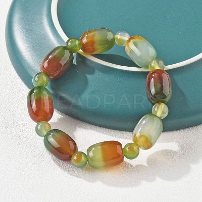 Natural Peacock Agate Bead Stretch Bracelets G-P570-01J-1