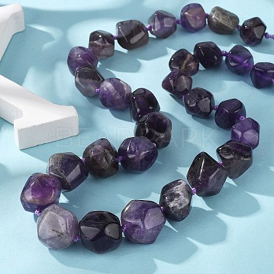 Natural Amethyst Nuggets Beaded Necklaces for Women Men NJEW-K388-01E-1