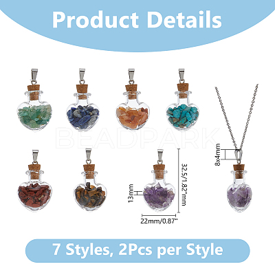 2 Sets Mixed Stone Chip Heart Glass Wishing Bottle Pendants FIND-DC0005-62-1