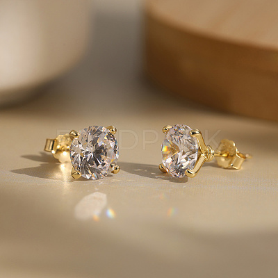 925 Sterling Silver Micro Pave Clear Cubic Zirconia Stud Earrings EJEW-G443-05G-1