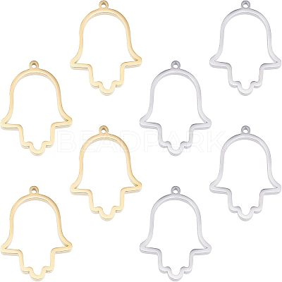8Pcs 2 Colors 304 Stainless Steel Open Back Bezel Pendants STAS-UN0031-92-1