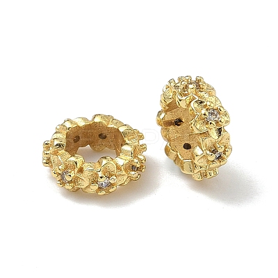 Flower Brass Micro Pave Clear Cubic Zirconia European Beads KK-G557-39G-1
