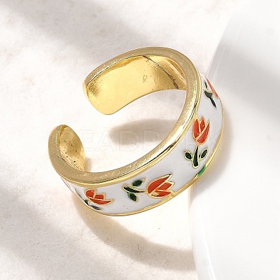 Brass Enamel Cuff Rings RJEW-P166-05G-01-1