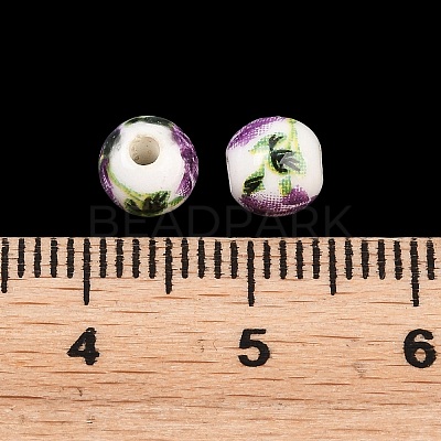 Floral Printed Porcelain Beads PORC-Q199-6mm-01-1