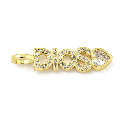 Word DIOS Rack Plating Brass Micro Pave Clear Cubic Zirconia Pendants X-KK-Z053-11G-02-1