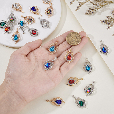 24Pcs 12 Colors Alloy Glass Pendants ALRI-GA0001-15-1