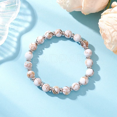 Sea Shell & Synthetic Turquoise Assembled Beads Stretch Bracelets for Men Women BJEW-JB12125-02-1