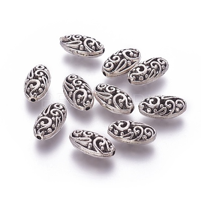 Oval Tibetan Style Alloy Filigree Beads PALLOY-J218-45AS-1