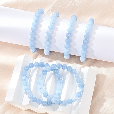 Natural & Dyed White Jade Bead Stretch Bracelets X-BJEW-K212-B-018-1