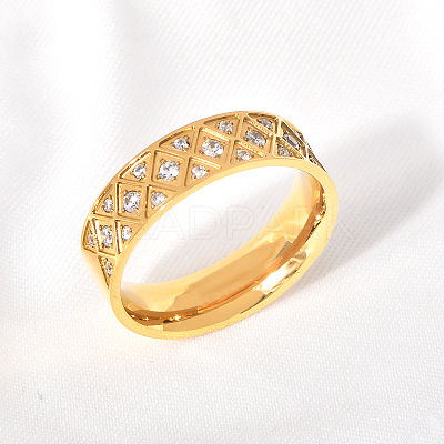 304 Stainless Steel with Clear Cubic Zirconia Finger Rings FS-WG2FC1C-18-1