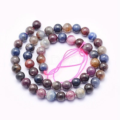 Natural Red Corundum/Ruby and Sapphire Beads Strands G-O166-04-6mm-1