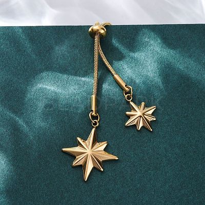 304 Stainless Steel Star Lariat Slider Necklaces NJEW-R026-14G-1