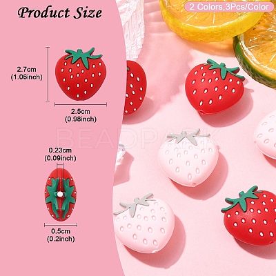 6Pcs 2 Colors Strawberry Food Grade Eco-Friendly Silicone Focal Beads SIL-YW0001-60-1