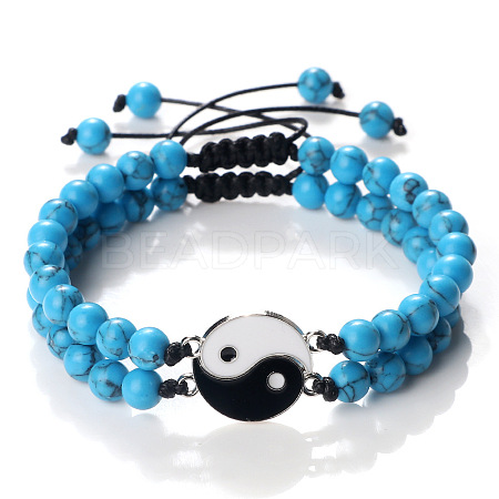 Black and White Yin Yang Synthetic Turquoise Braided Bracelets NA9786-8-1