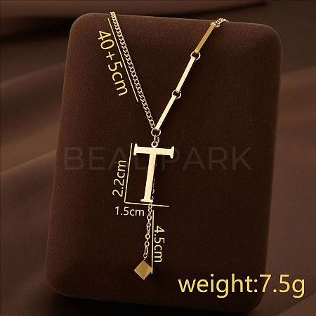 304 Stainless Steel Initial Pendant with Dice Tassel Necklaces FS-WGD823D-20-1