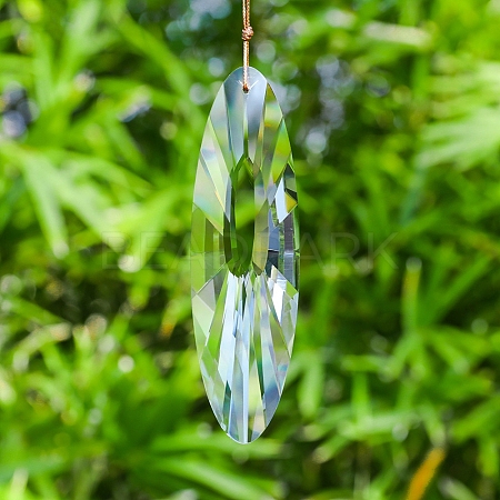 Oval K9 Glass Flower Suncatchers for Garden Outdoor Hanging Decorations PW-WG54667-01-1