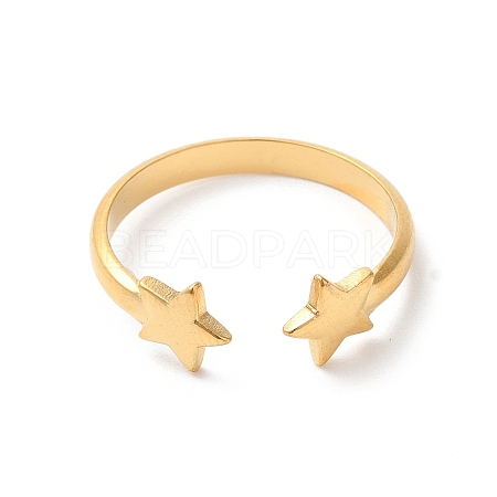 Ion Plating(IP) 304 Stainless Steel Double Star Open Cuff Ring for Women RJEW-K245-27G-1