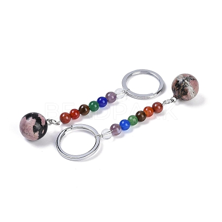 Natural Rhodonite Round Beaded Keychain G-H076-01P-14-1