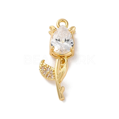 Ion Plating(IP) Brass Micro Pave Cubic Zirconia Tulip Pendants KK-U042-02G-01-1