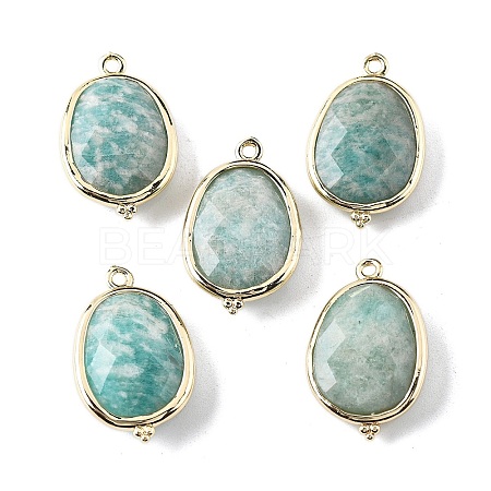 Natural Amazonite Faceted Oval Connector Charms G-H323-02G-12-1