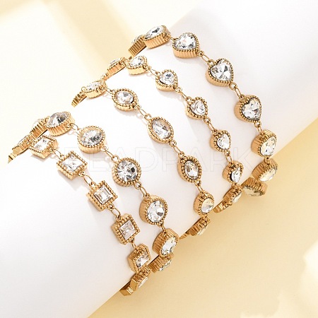 304 Stainless Steel Pave Glass Link Chains Bracelets for Women BJEW-G780-04G-1