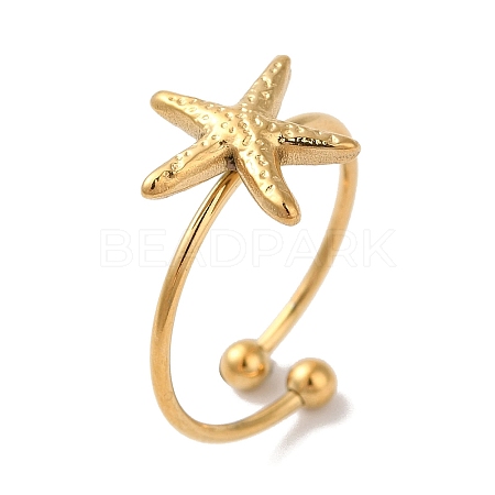 Ion Plating (IP) 304 Stainless Steel Starfish Open Cuff Rings for Women RJEW-M167-08B-G-1