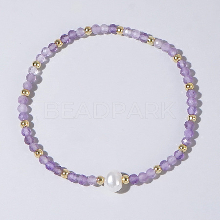 Natural Amethyst Beaded Stretch Bracelets for Women BG9690-7-1