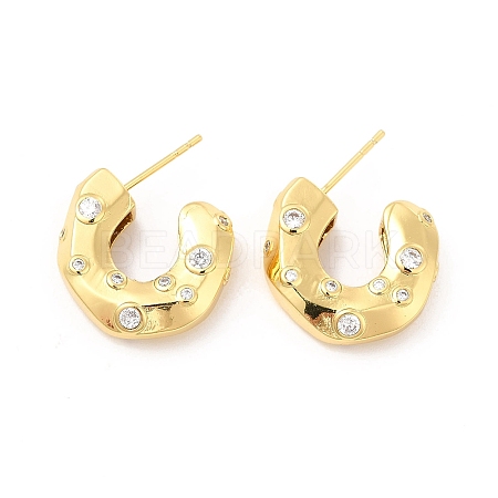 Cubic Zirconia C-shap Stud Earrings EJEW-P213-02G-02-1