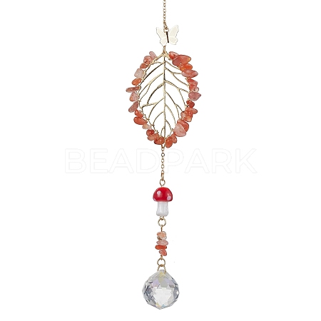 Carnelian with Glass and Lampwork Pendant Decorations HJEW-TA00130-03-1