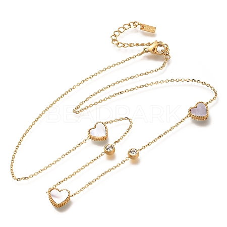 Ion Plating(IP) 304 Stainless Steel & Shell White Heart Bib Necklaces NJEW-F328-14G-01-1