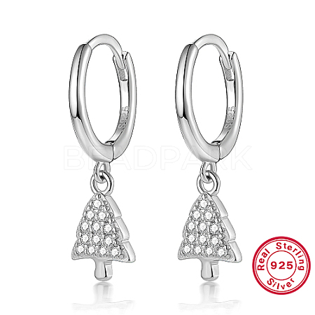 Anti-Tarnish Christmas Trees Cubic Zirconia Dangle Hoop Earrings JT3219-1-1