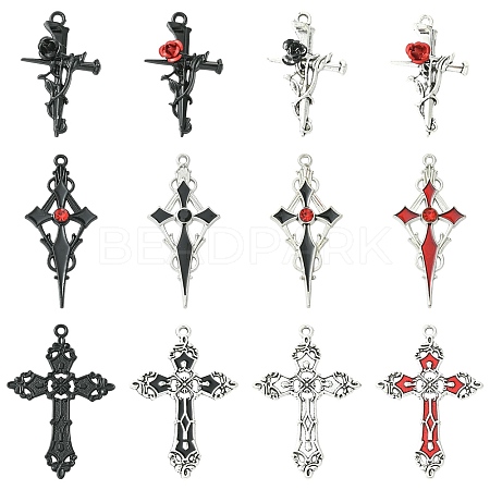 48Pcs 12 Styles Tibetan Style Alloy Pendants FIND-CJ0005-16-1