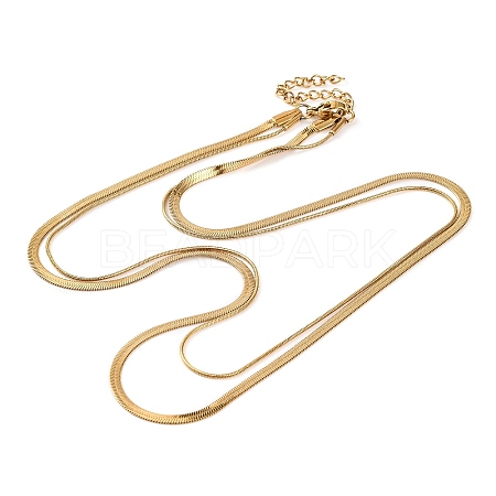 304 Stainless Steel Double Layer Round Snake Chain & Herringbone Chain Necklaces for Women LS-NJEW-G140-16A-G-1