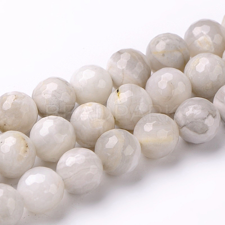 Faceted Natural Agate Round Bead Strands G-L383-11-10mm-1