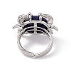 Natural Lapis Lazuli Crab Open Cuff Ring RJEW-I090-01P-11-3