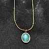 Imitation Cat Eye Oval Pendant Necklace with Round Snake Chains X-NJEW-G085-06G-1
