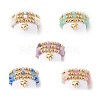 3Pcs 3 Style Natural Gemstone & Brass Beaded Finger Rings with 304 Stainless Steel Heart Charms for Women RJEW-JR00471-1