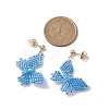 Glass Seed Beaded Dangle Stud Earrings EJEW-MZ00168-02-3